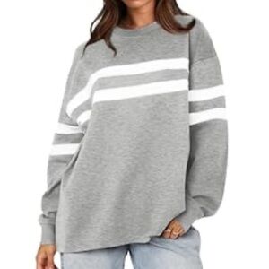 Gray and White Striped Sweatshirt